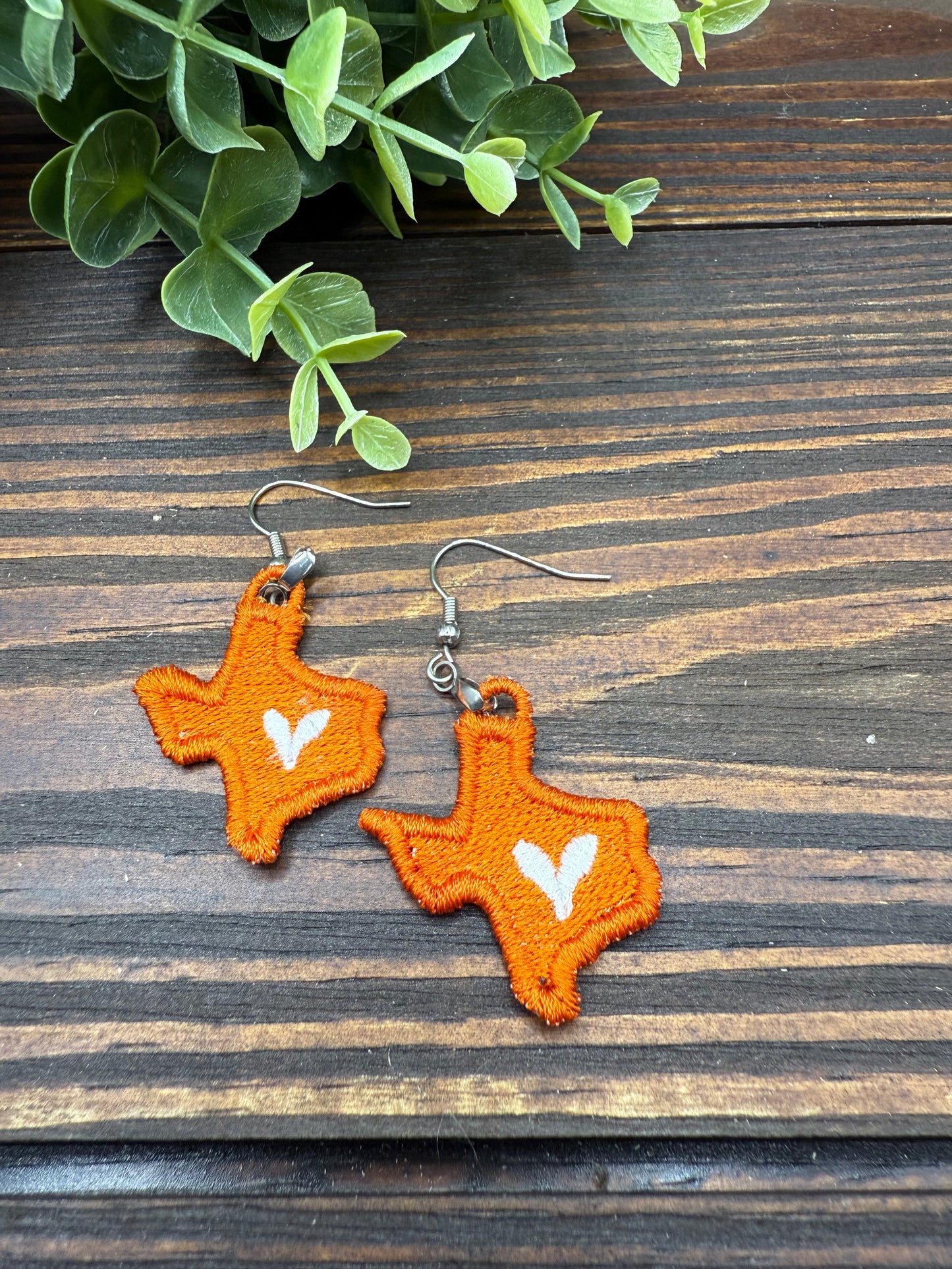 Embroidered Texas Heart Earrings