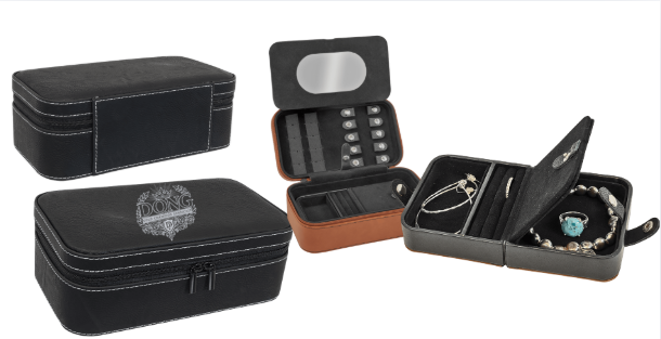 DONG Official 7 1/2" X 4 1/2" Black/Silver Leatherette Jewelry Box