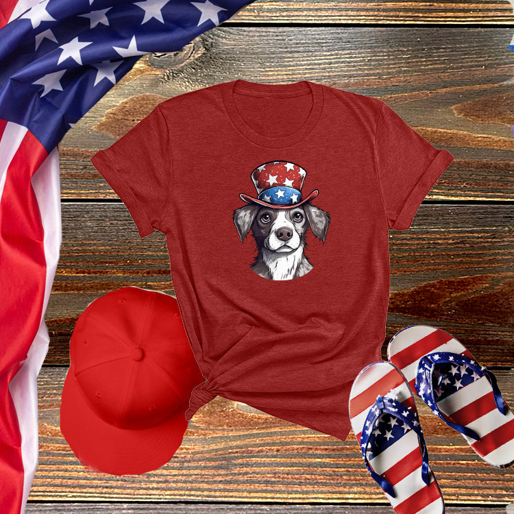 Dog in Top Hat Patriotic Tee