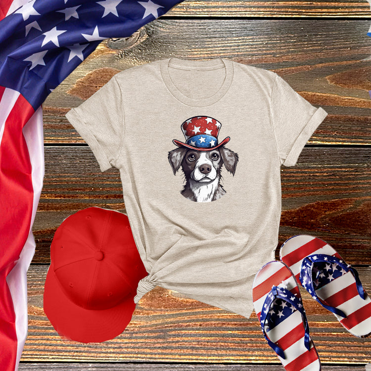 Dog in Top Hat Patriotic Tee