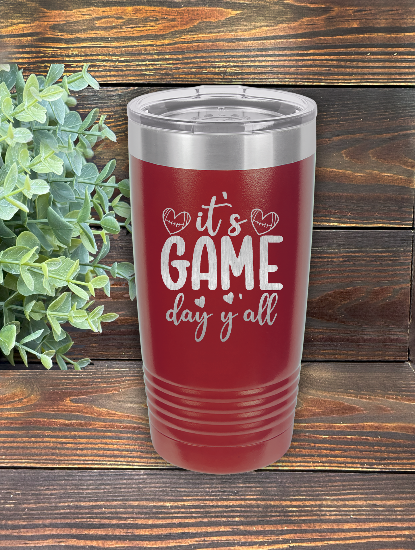 It's Game Day Y'all in script text with football hearts