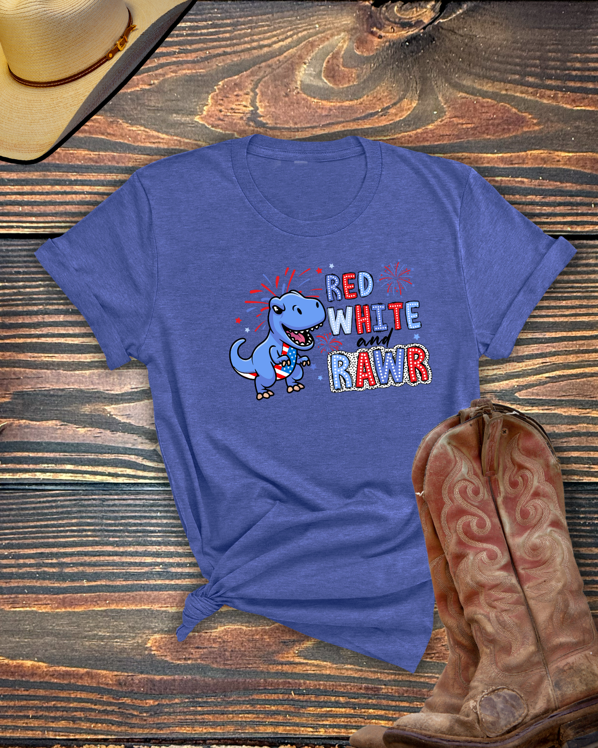 Red White and Rawr Dinosaur Adult Tshirt