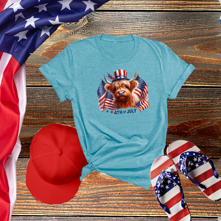Patriotic Highland Cow Tee