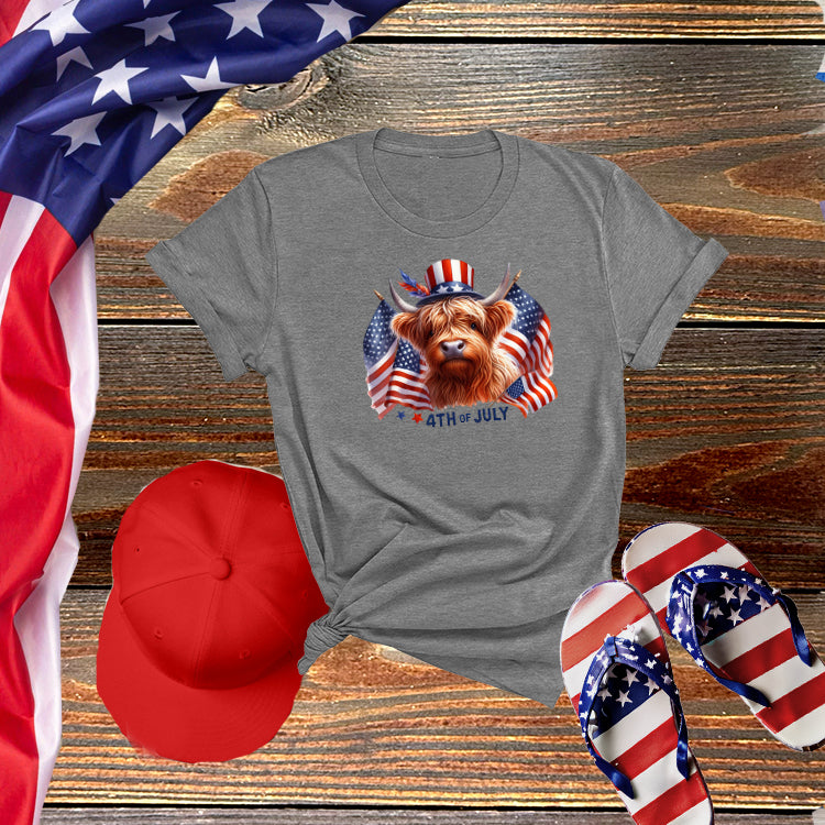 Patriotic Highland Cow Tee