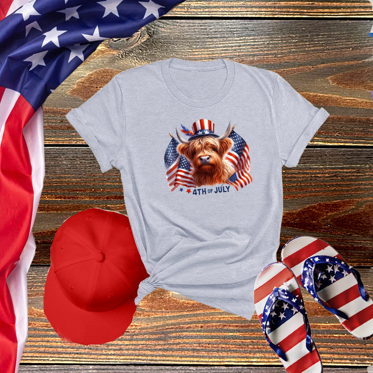 Patriotic Highland Cow Tee