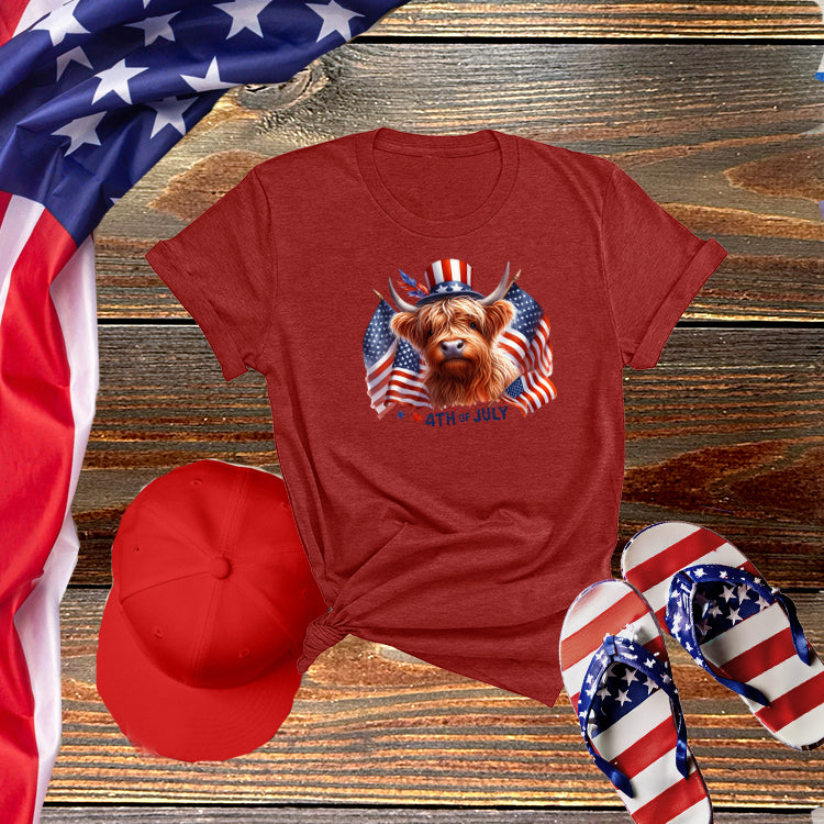Patriotic Highland Cow Tee