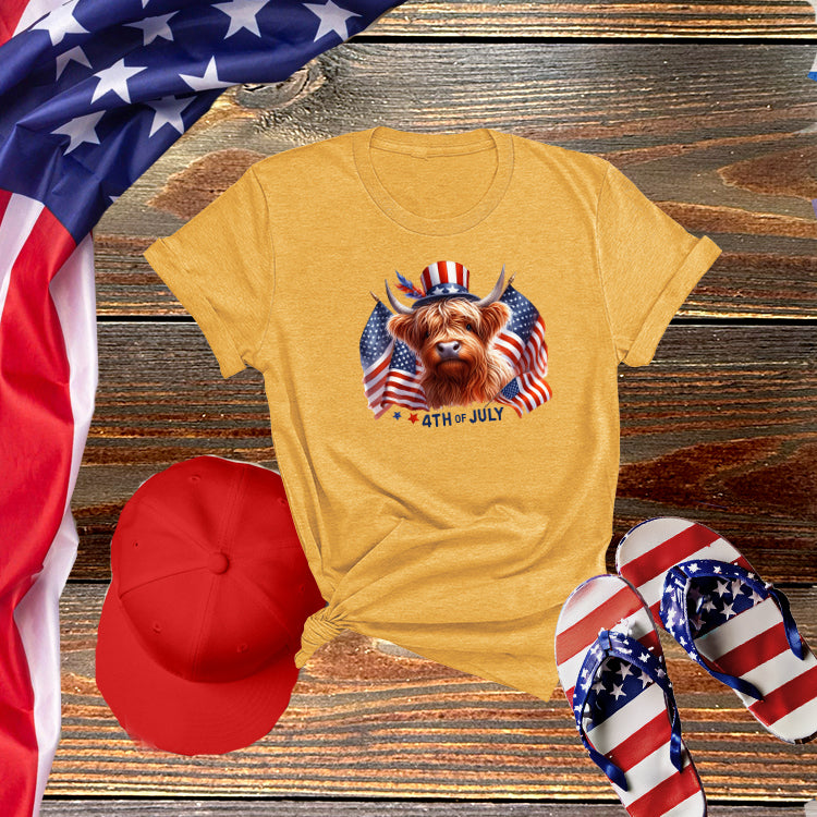 Patriotic Highland Cow Tee