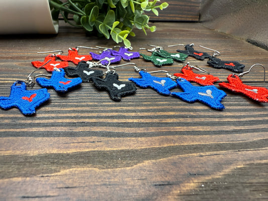 Embroidered Texas Heart Earrings