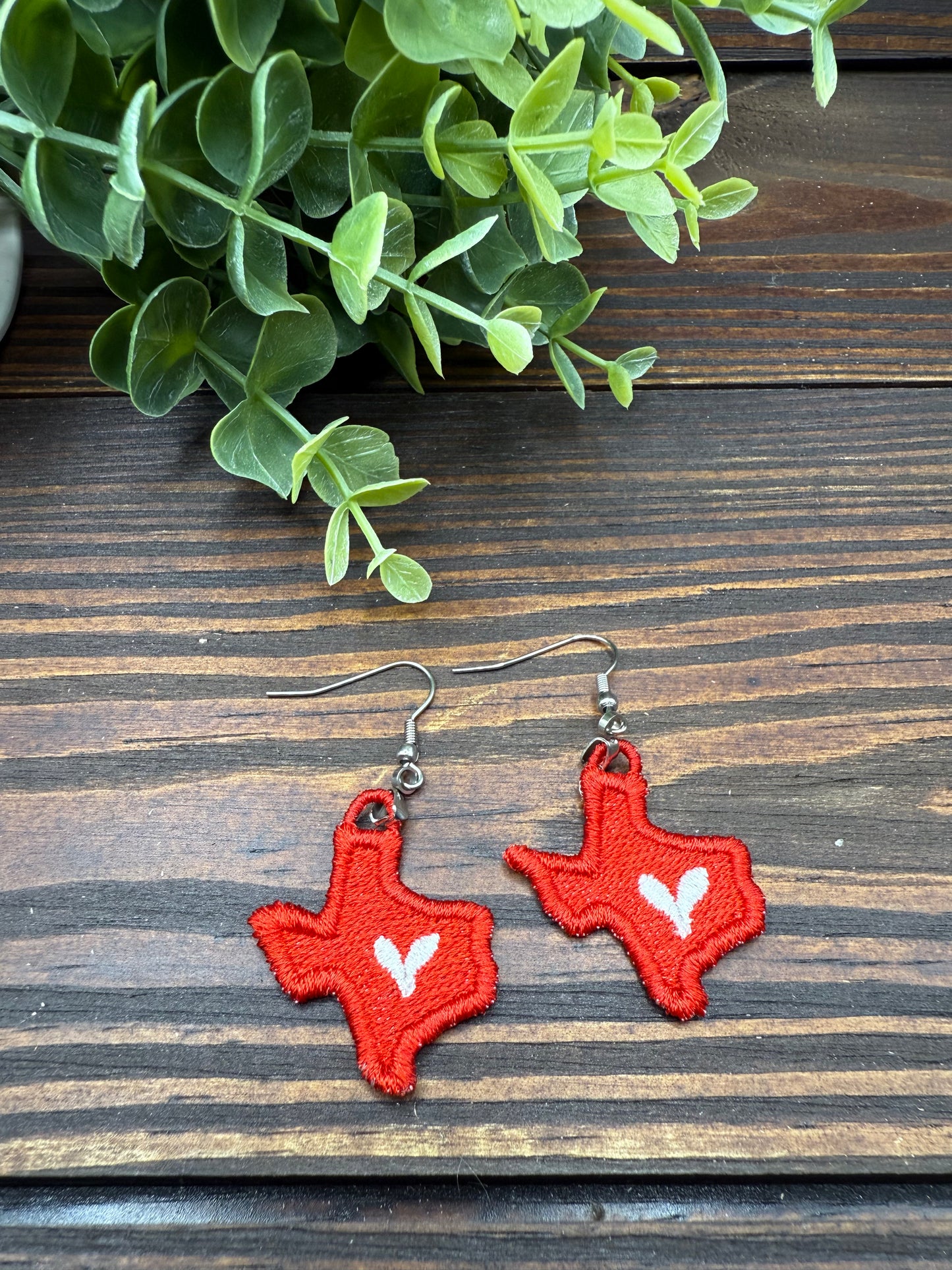 Embroidered Texas Heart Earrings