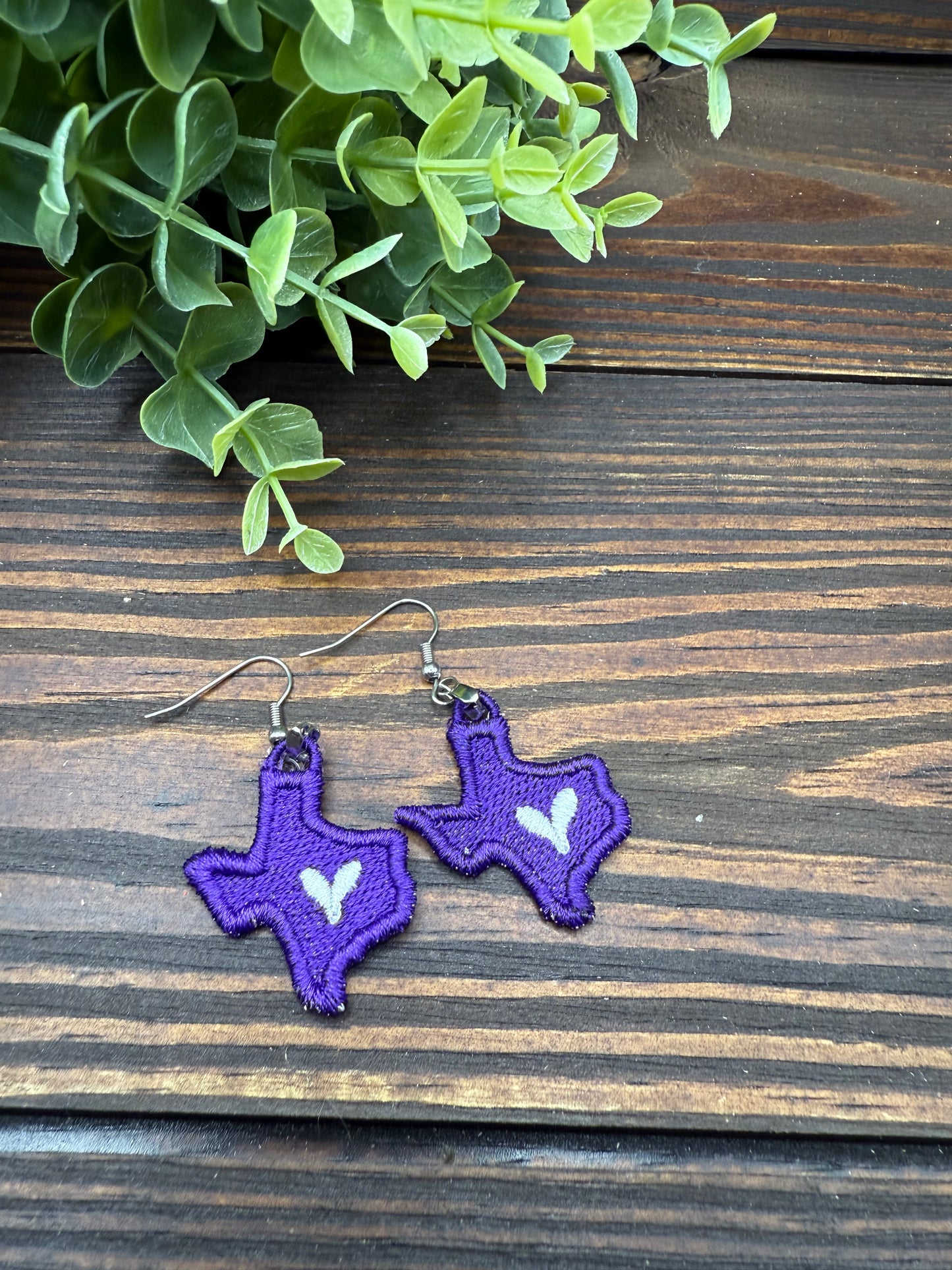Embroidered Texas Heart Earrings