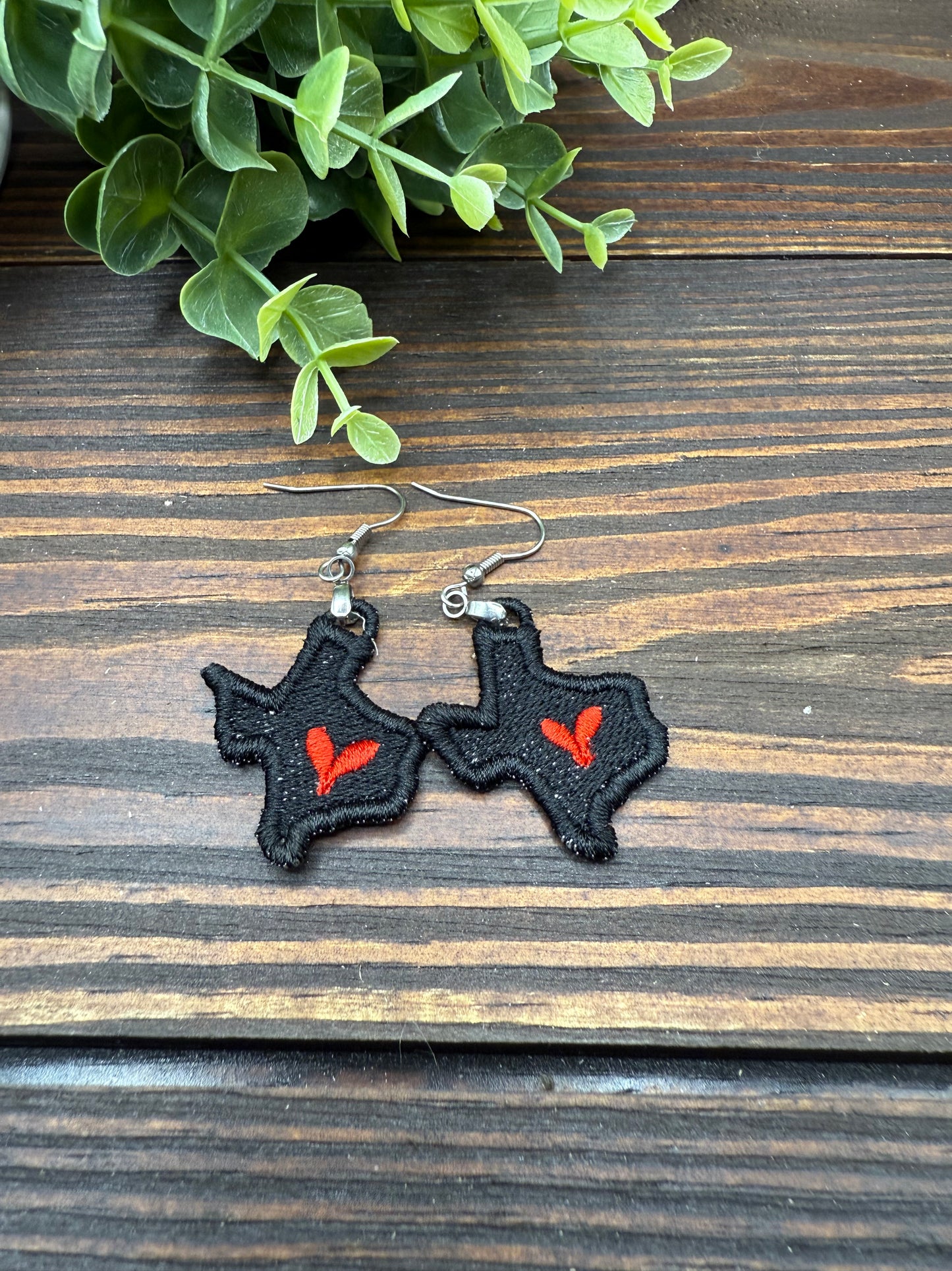 Embroidered Texas Heart Earrings