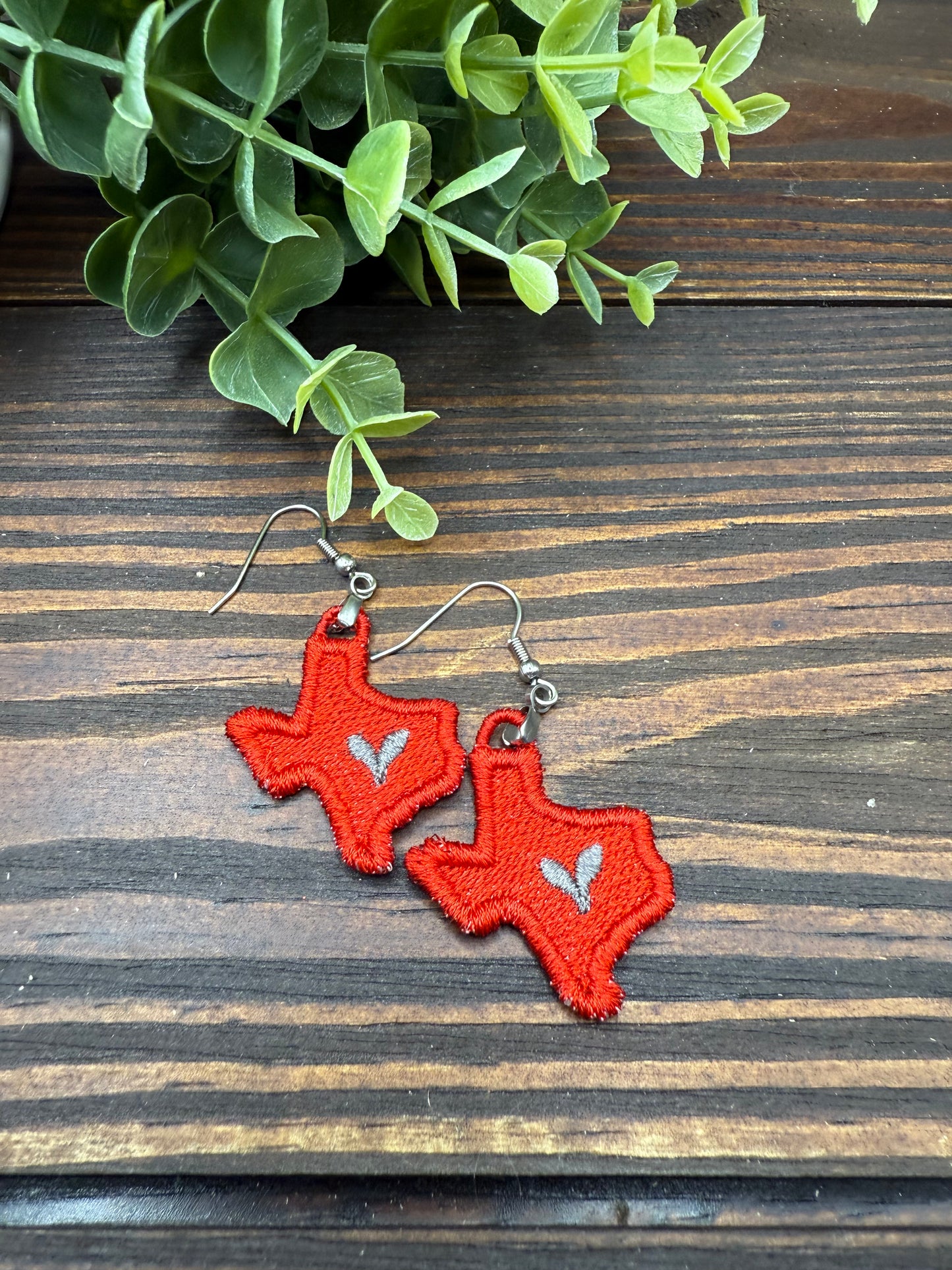 Embroidered Texas Heart Earrings