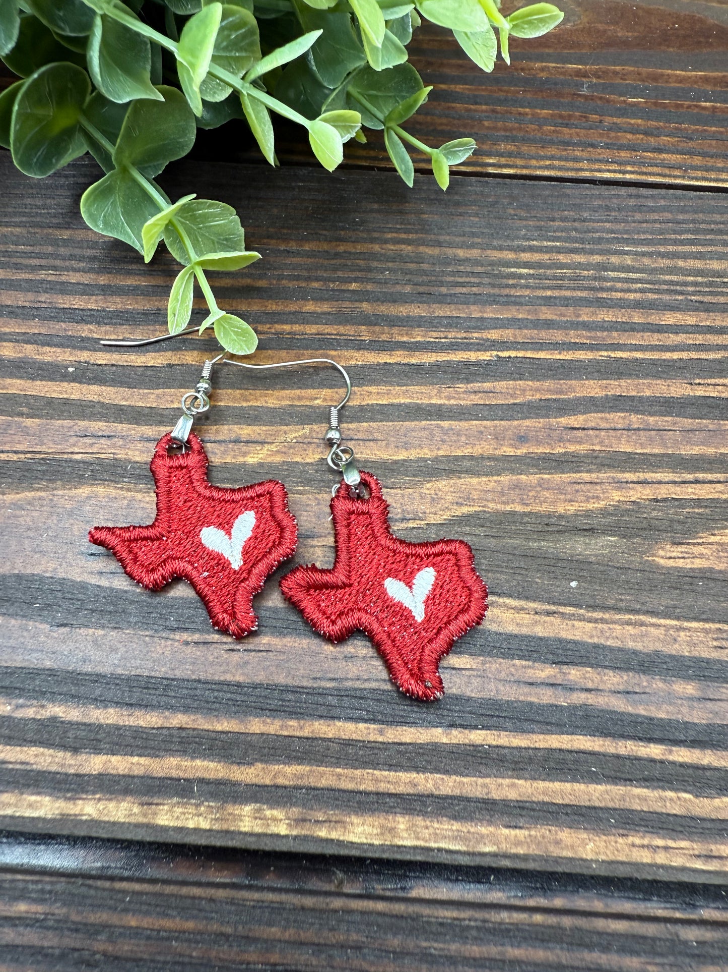 Embroidered Texas Heart Earrings