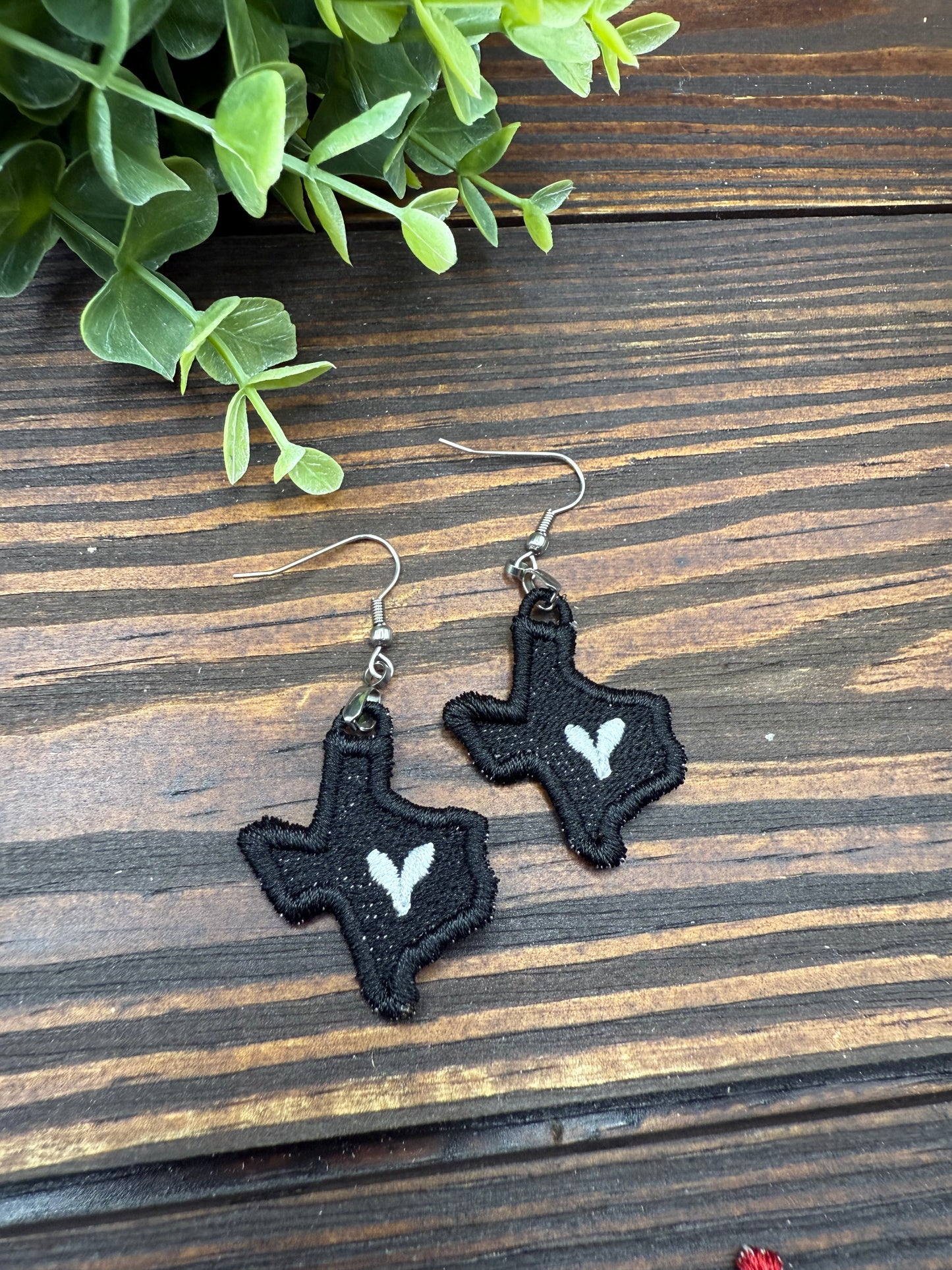 Embroidered Texas Heart Earrings
