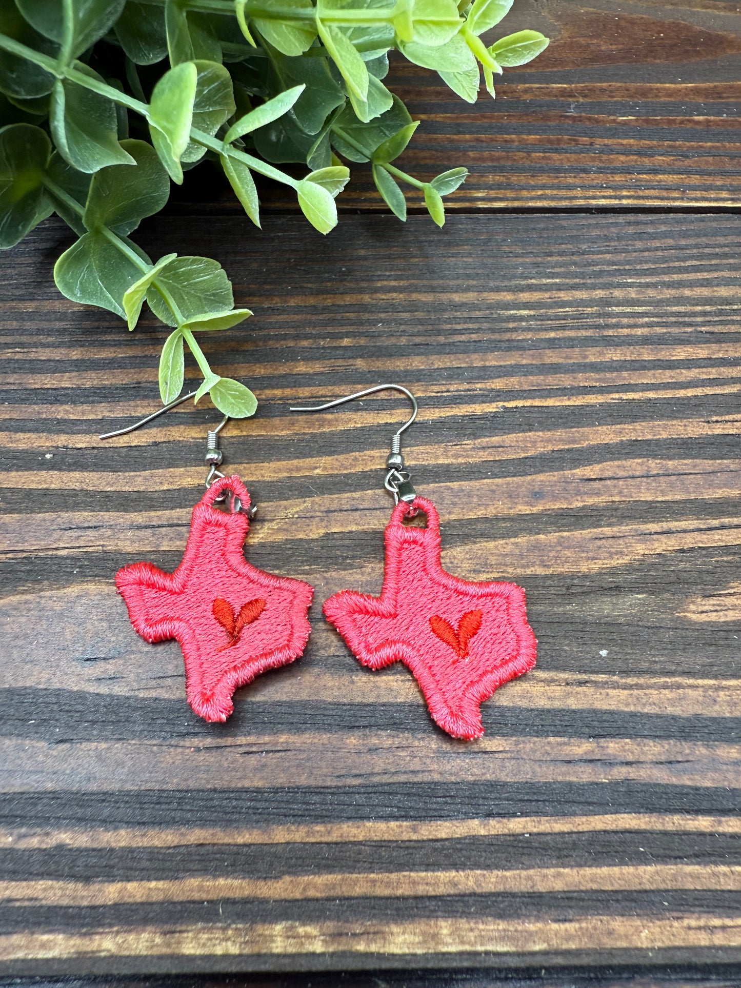 Embroidered Texas Heart Earrings