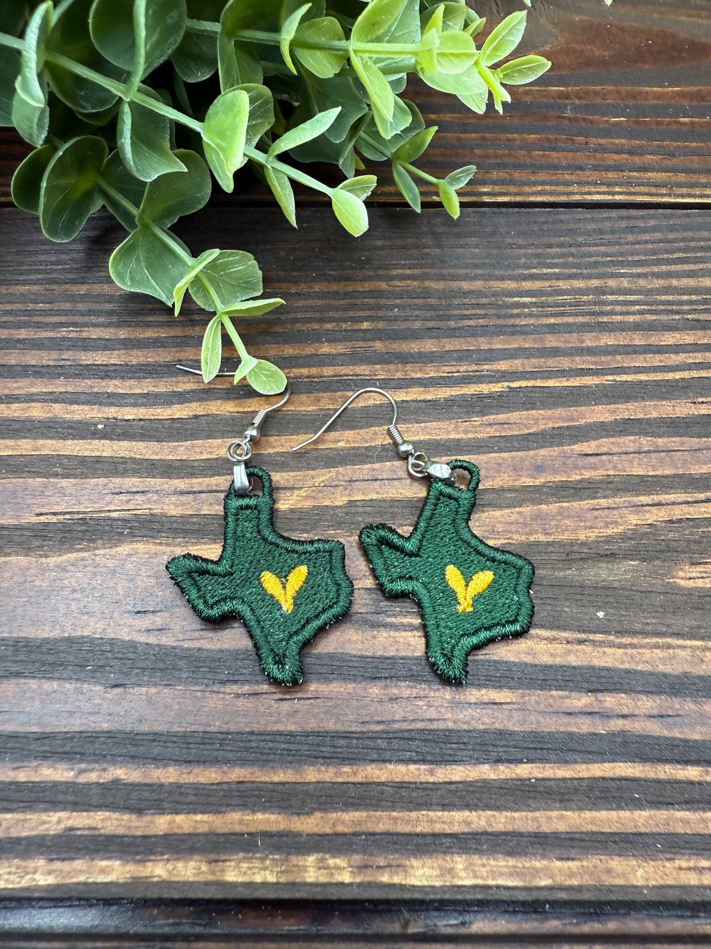 Embroidered Texas Heart Earrings
