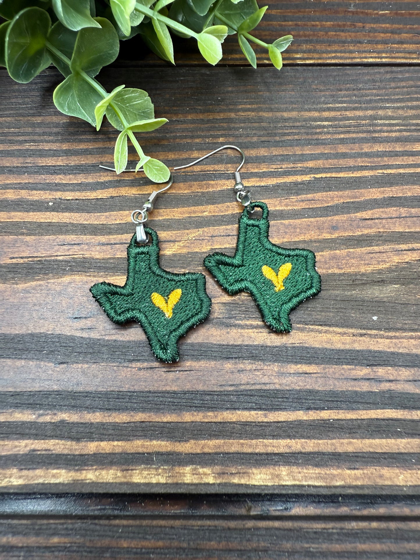 Embroidered Texas Heart Earrings