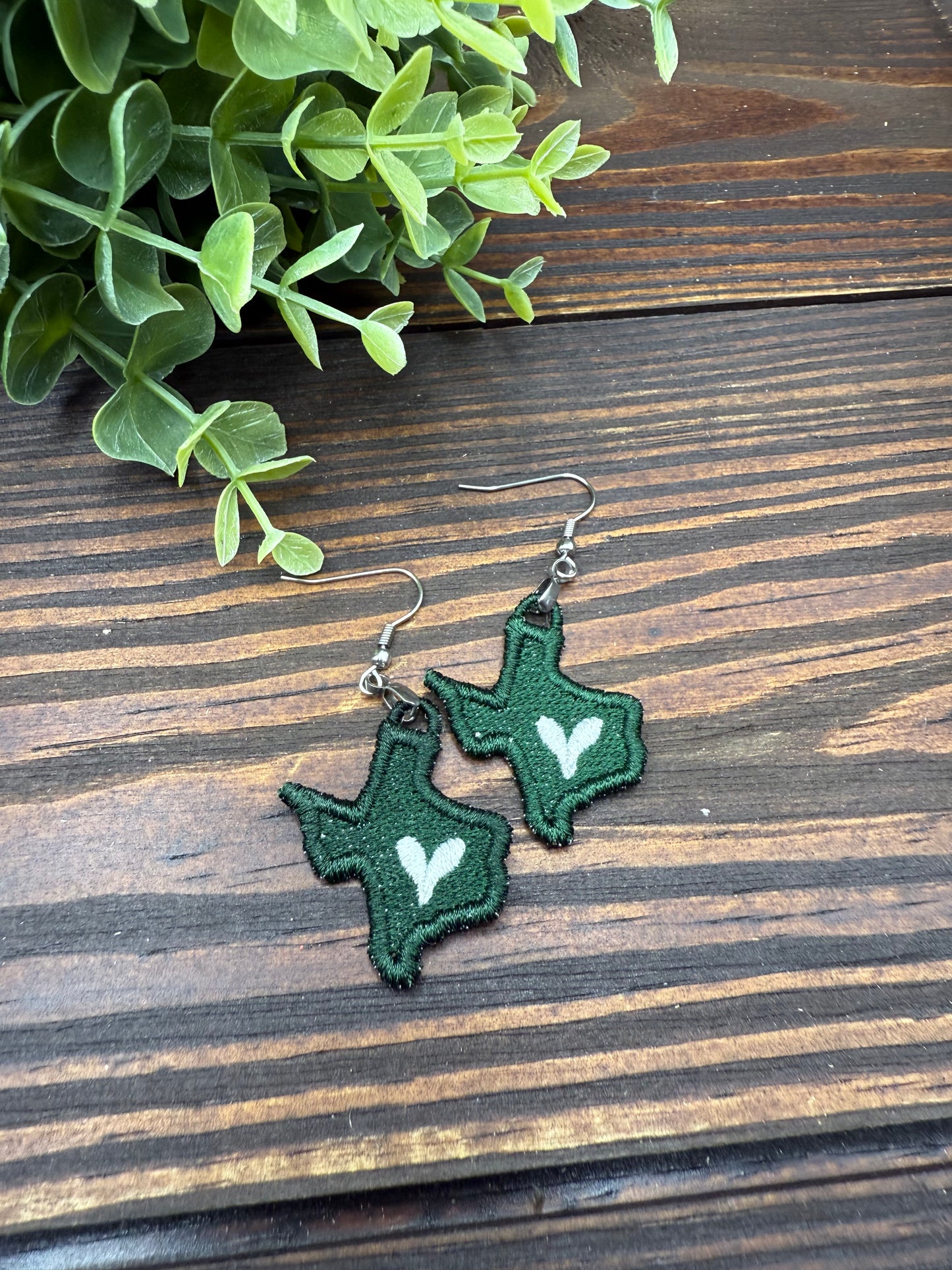 Embroidered Texas Heart Earrings