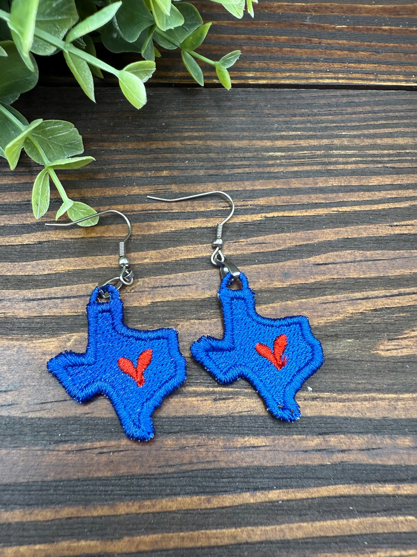 Embroidered Texas Heart Earrings