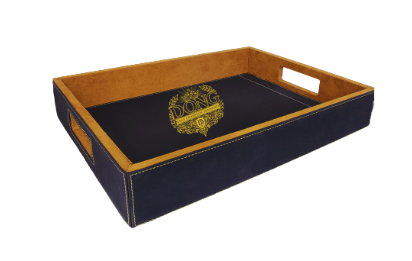 DONG Official 6" x 12" Black/Gold Leatherette Serving Tray