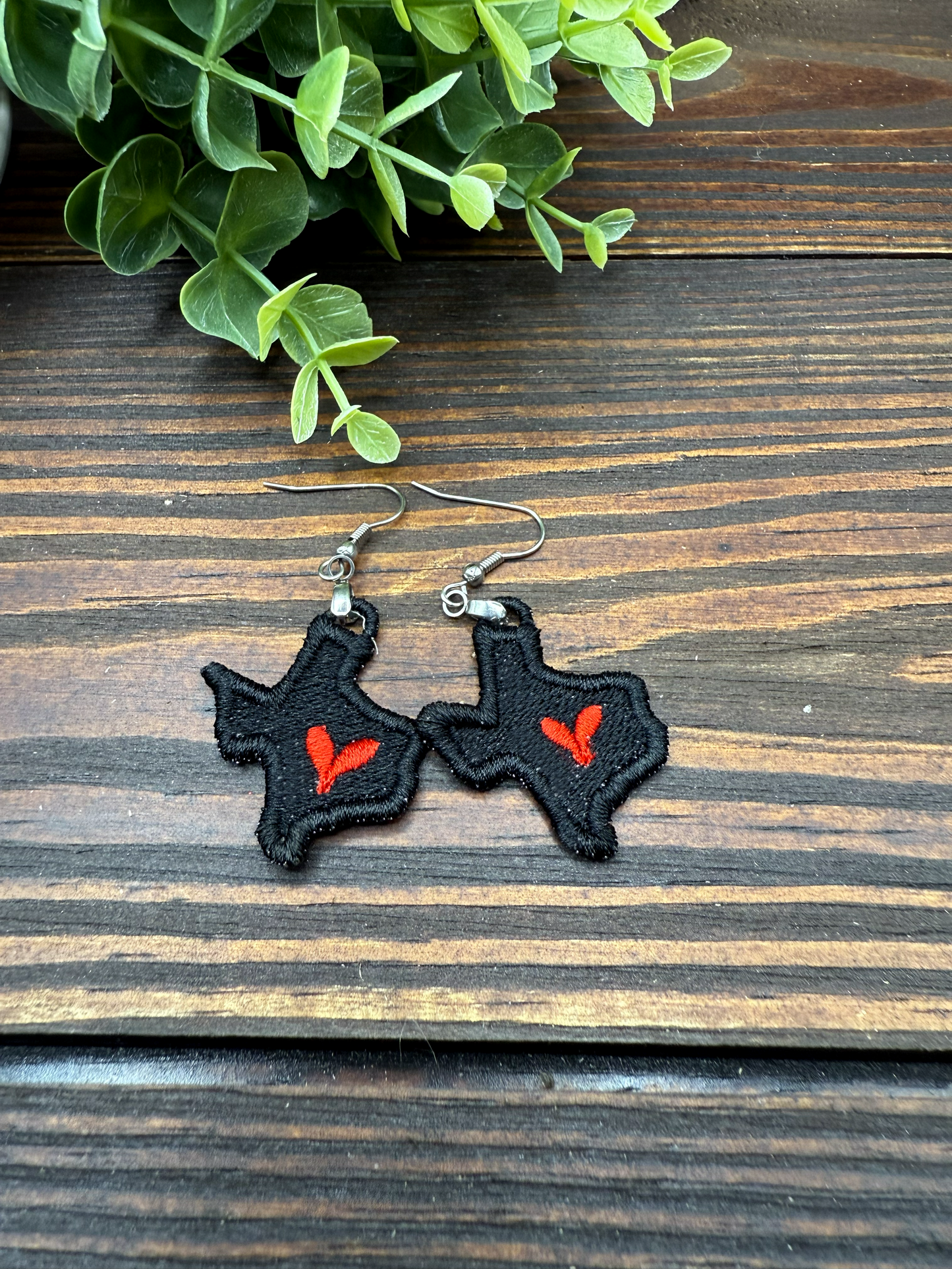 Embroidered Texas Heart Earrings