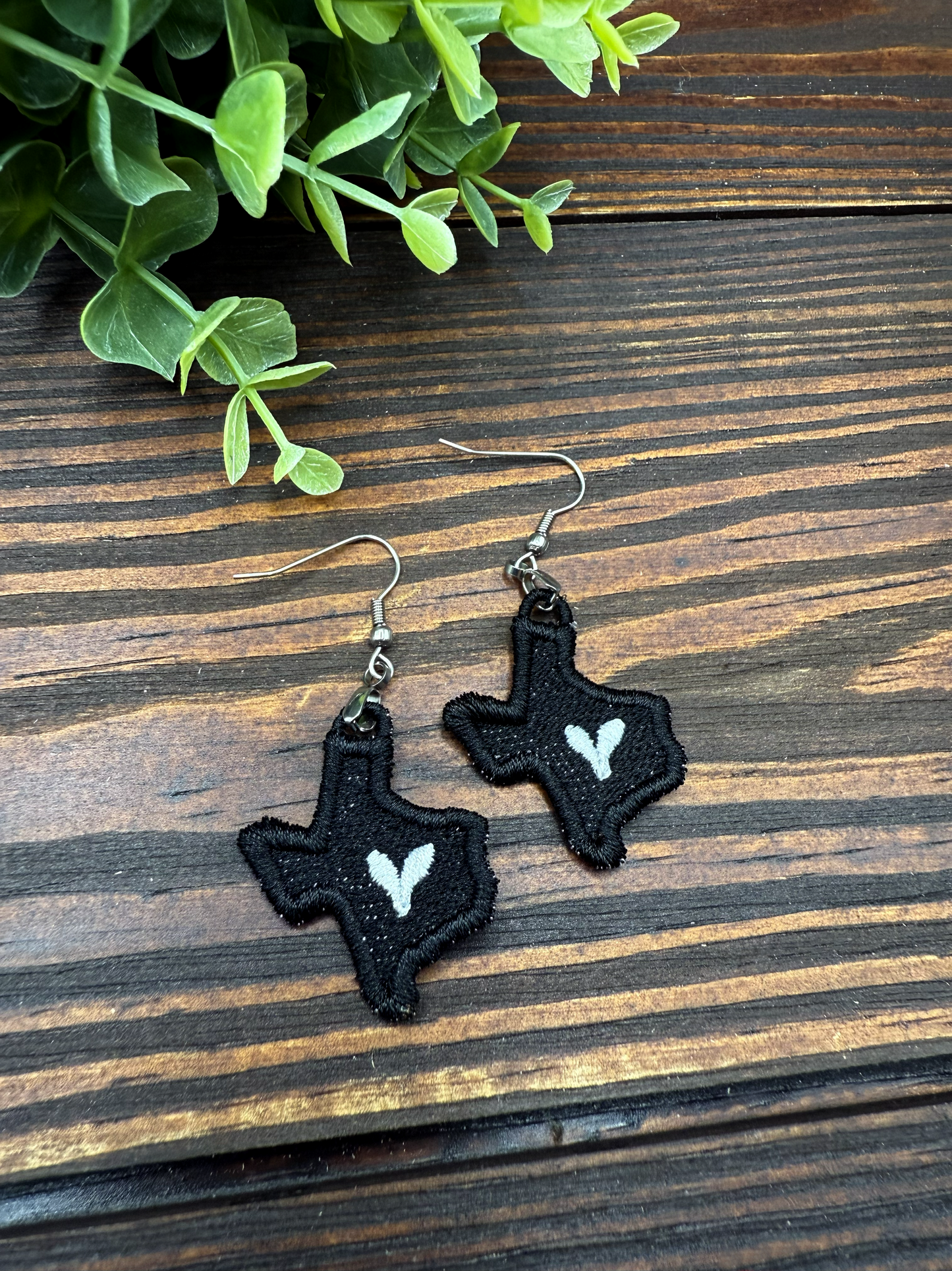 Embroidered Texas Heart Earrings