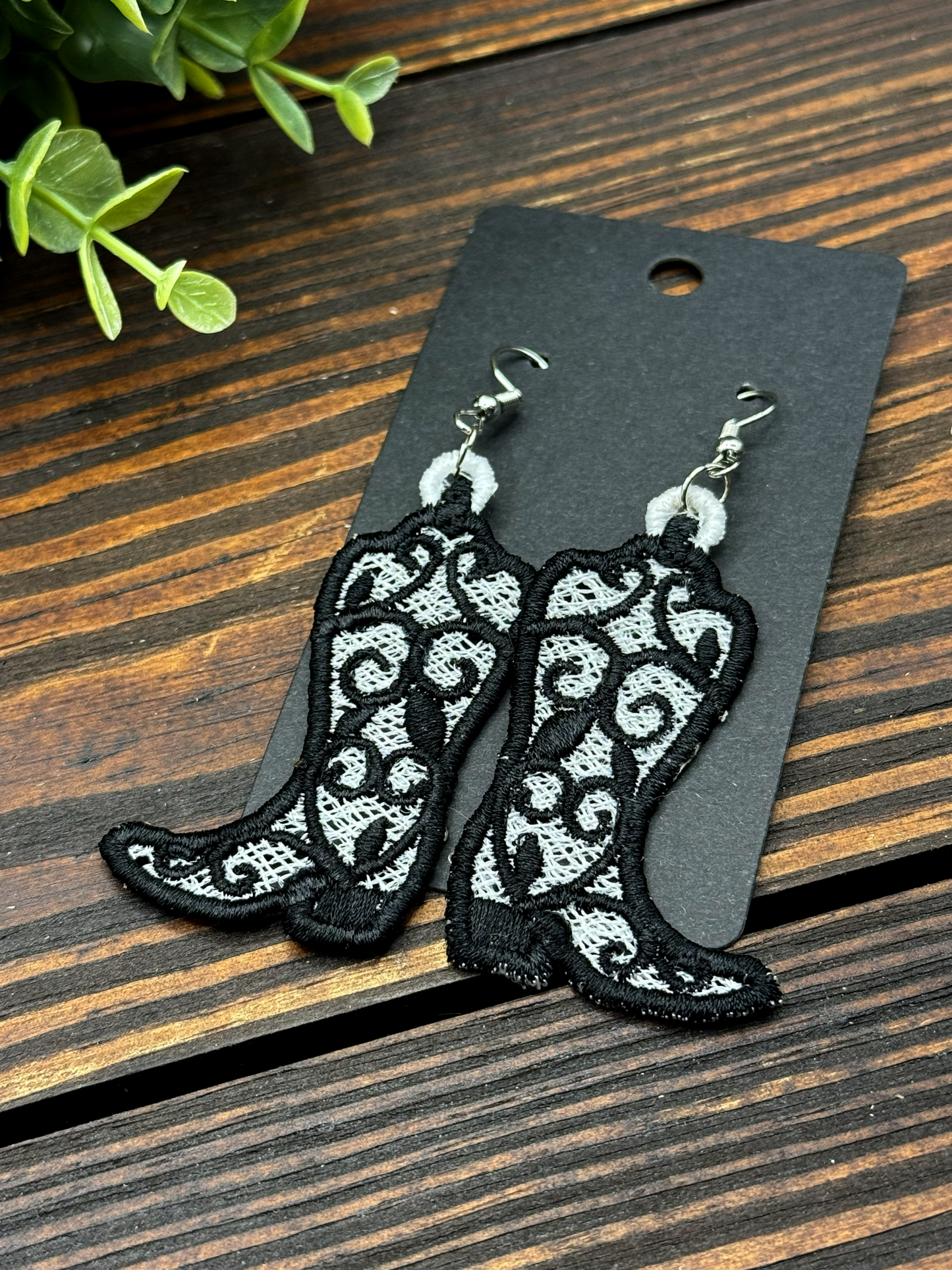 Embroidered Lace Boot Earrings
