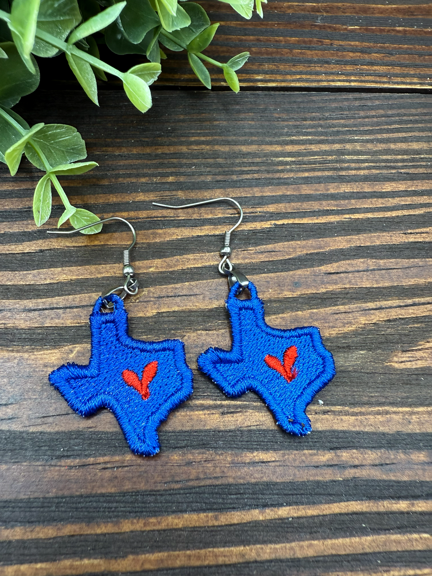Embroidered Texas Heart Earrings