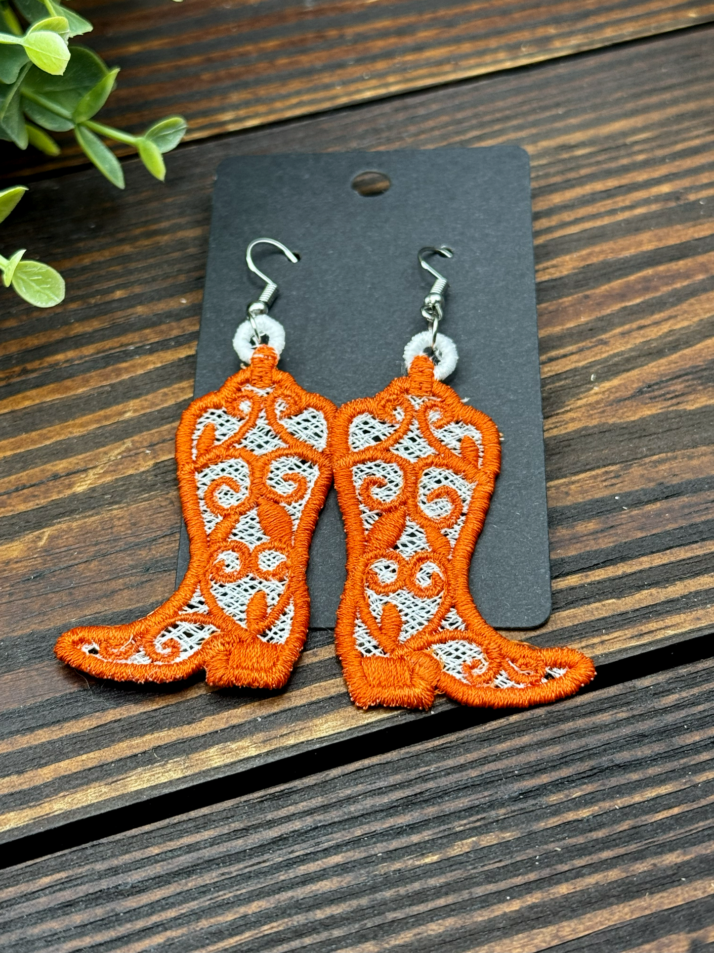 Embroidered Lace Boot Earrings