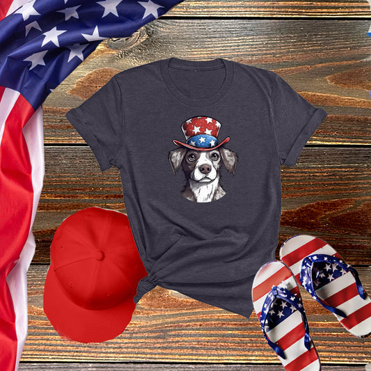 Dog in Top Hat Patriotic Tee