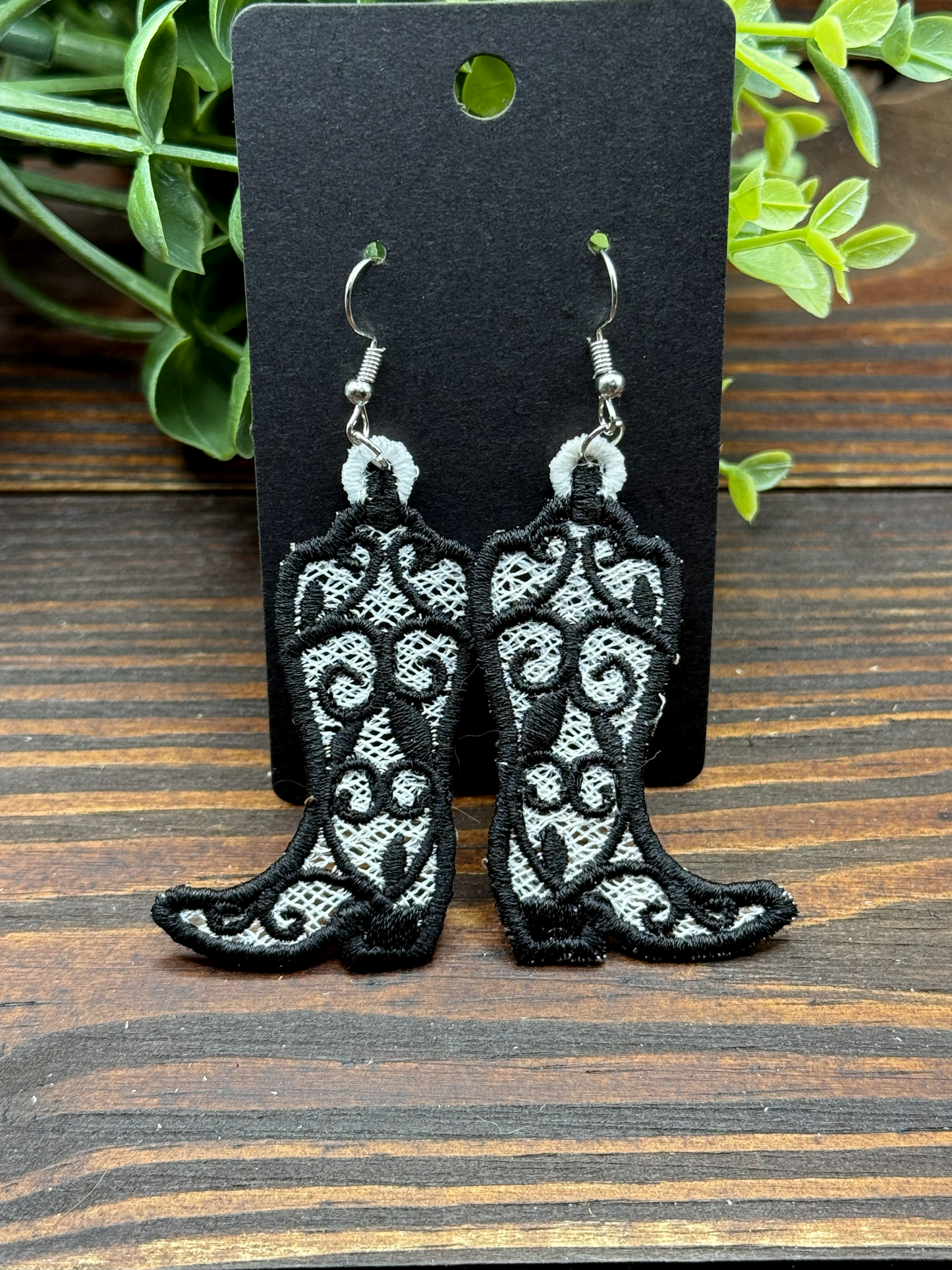 Embroidered Lace Boot Earrings