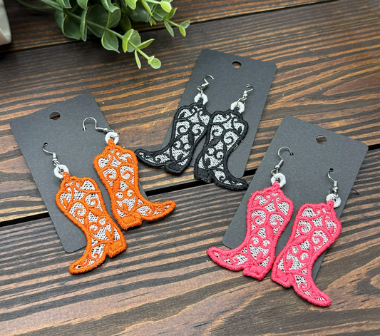 Embroidered Lace Boot Earrings