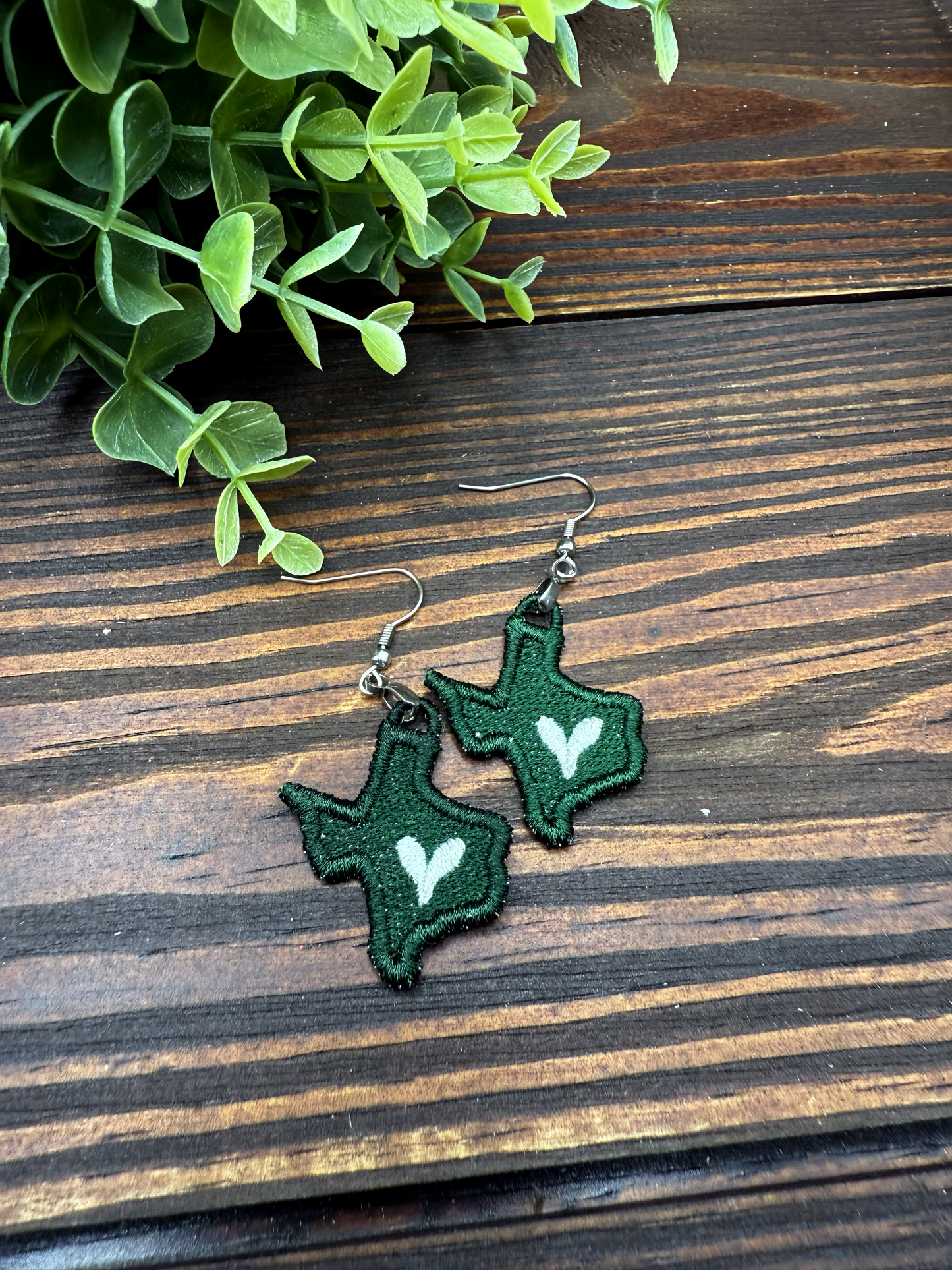 Embroidered Texas Heart Earrings