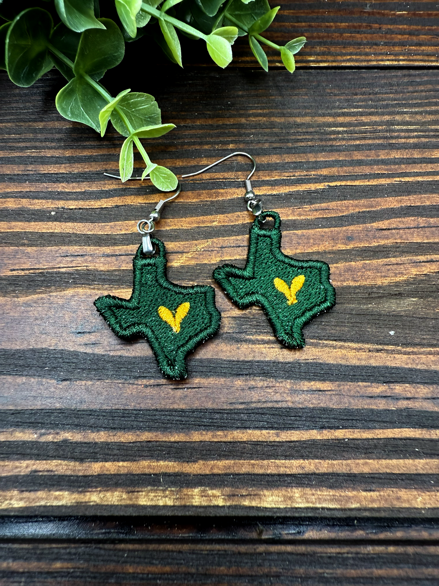 Embroidered Texas Heart Earrings