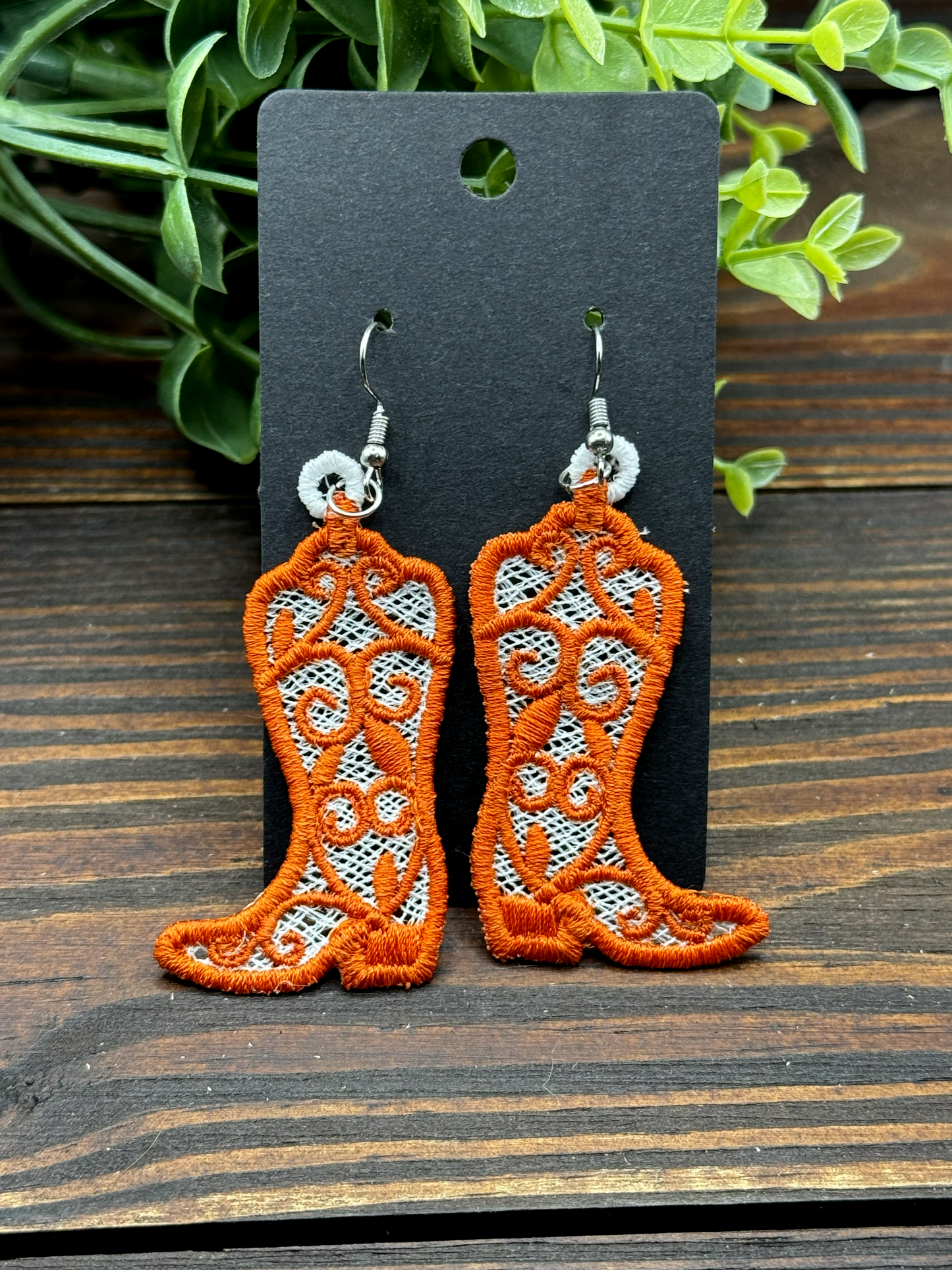 Embroidered Lace Boot Earrings