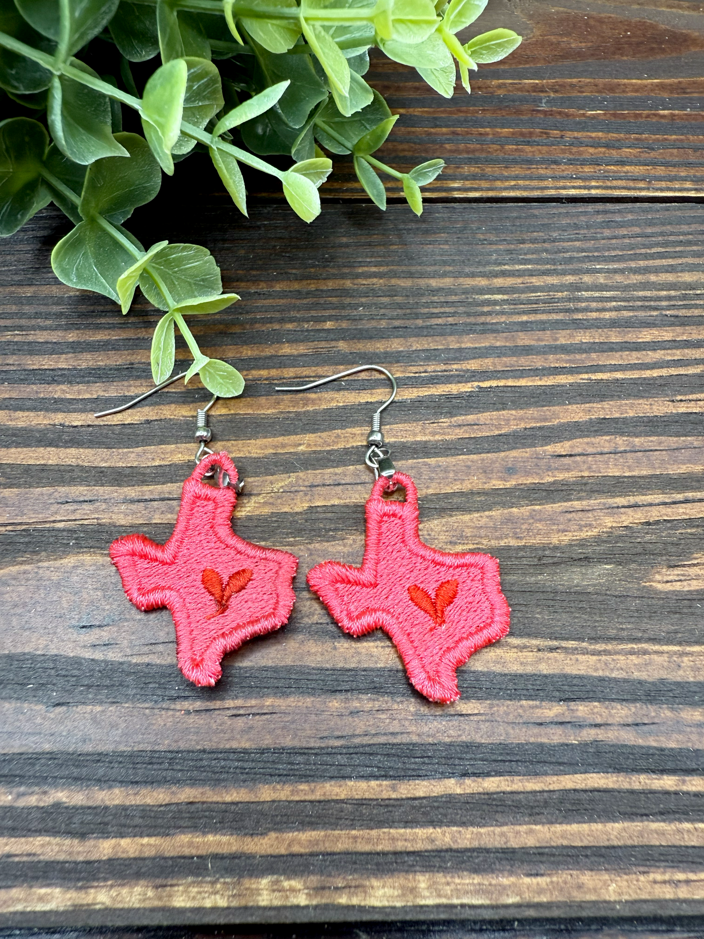 Embroidered Texas Heart Earrings