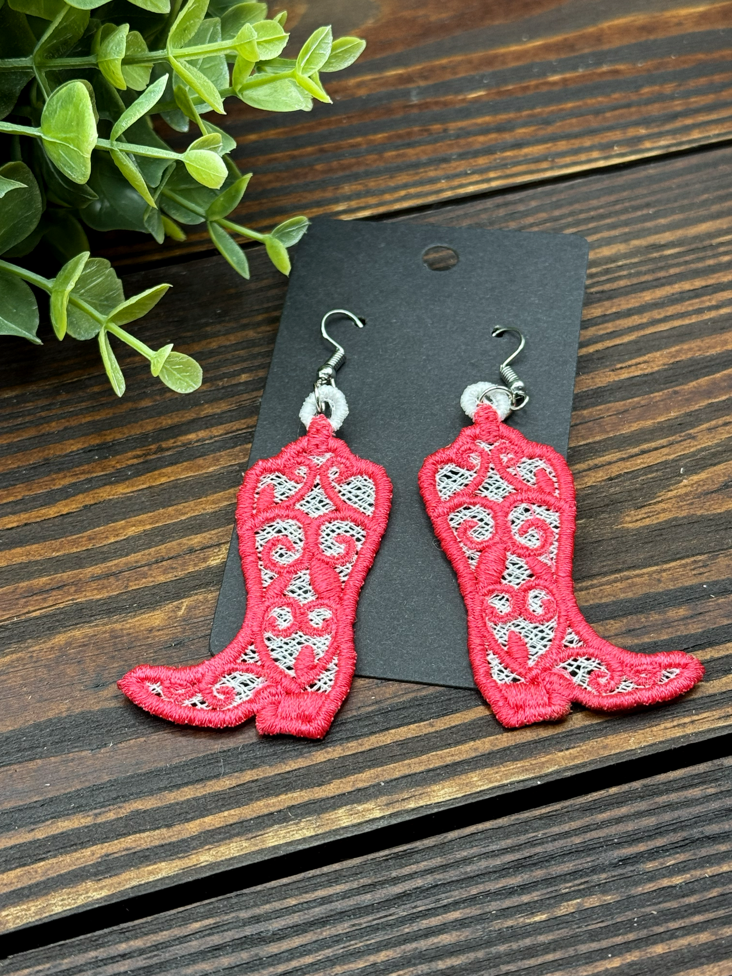 Embroidered Lace Boot Earrings