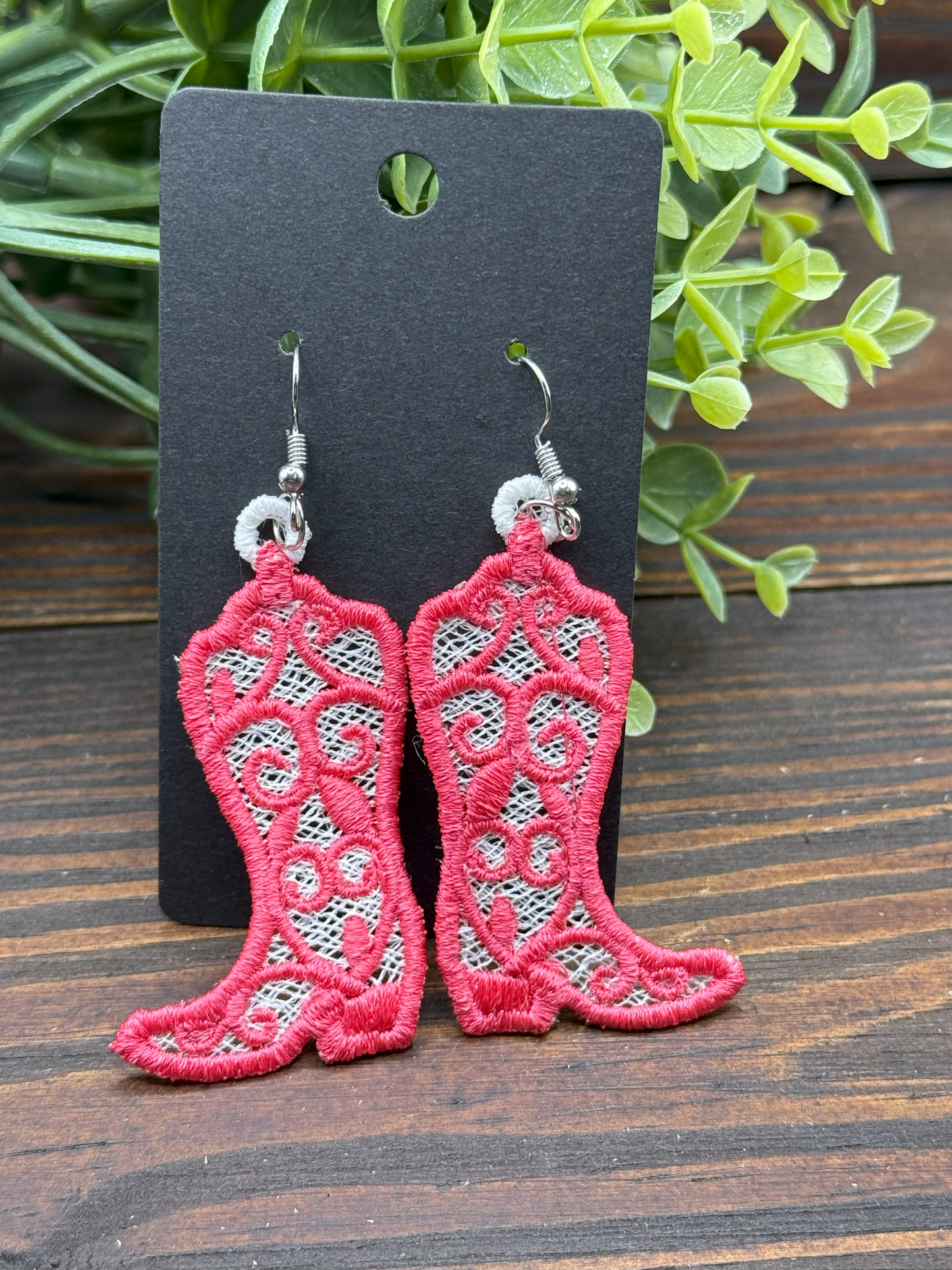 Embroidered Lace Boot Earrings