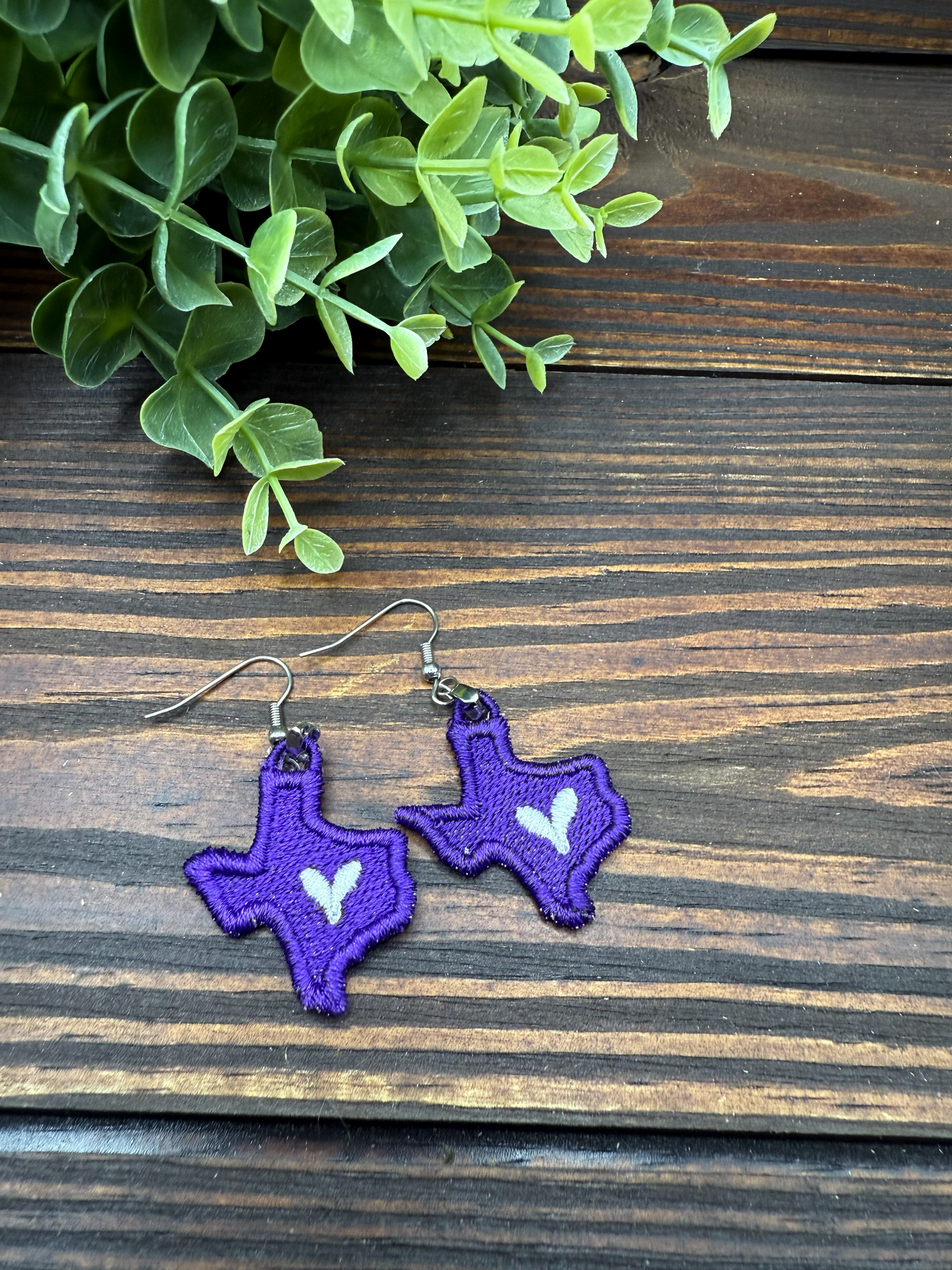 Embroidered Texas Heart Earrings