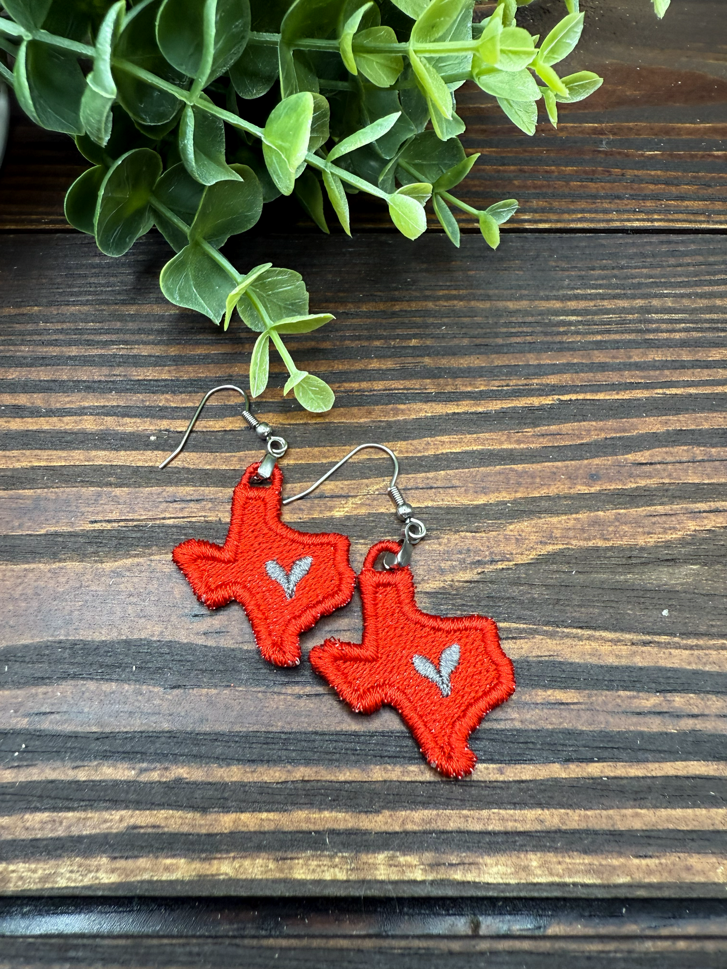 Embroidered Texas Heart Earrings