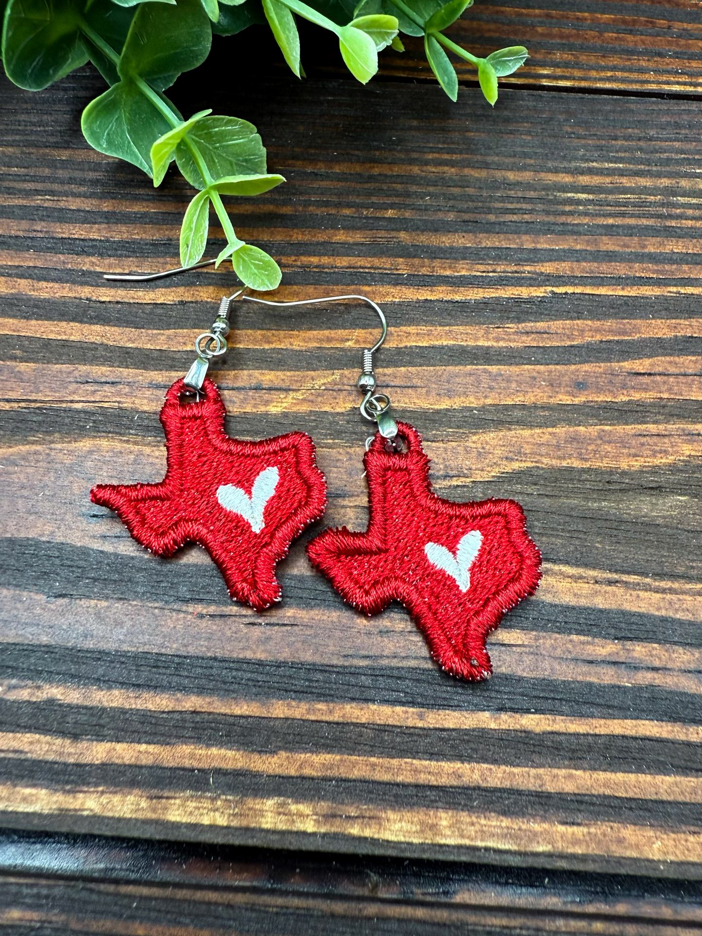 Embroidered Texas Heart Earrings